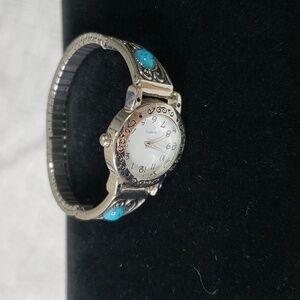 Silver Southwestern style watch with turquoise